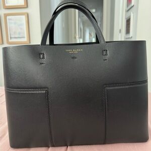 Tory Burch Black Leather Tote Handbag